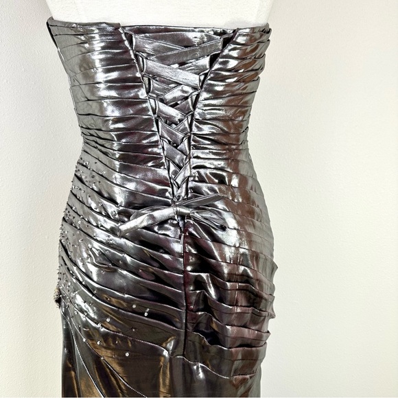 Flirt by Maggie Sottero Silver Pewter Metallic Strapless Formal Gown - Picture 9 of 16